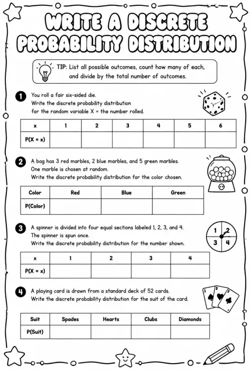 Write a discrete probability distribution