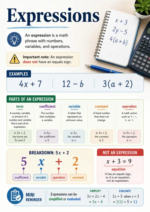 Expressions Algebra Infographic