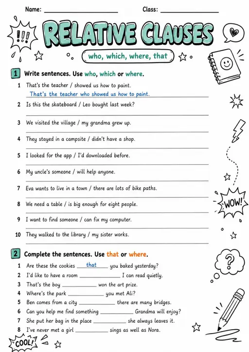Relative Clauses Pack - 7 Worksheets | Grades 5-6 Grammar