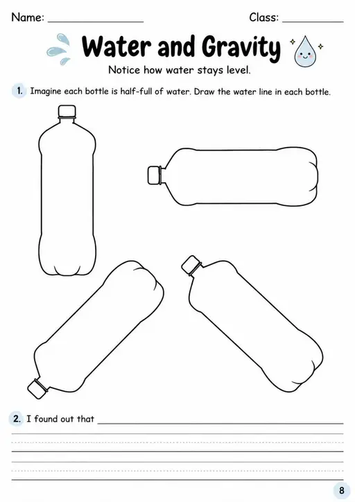 Water and Gravity - Grade 3 Science Worksheet