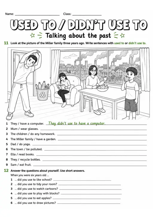 Used To / Didn'T Use To | Grade 5 Grammar Worksheet