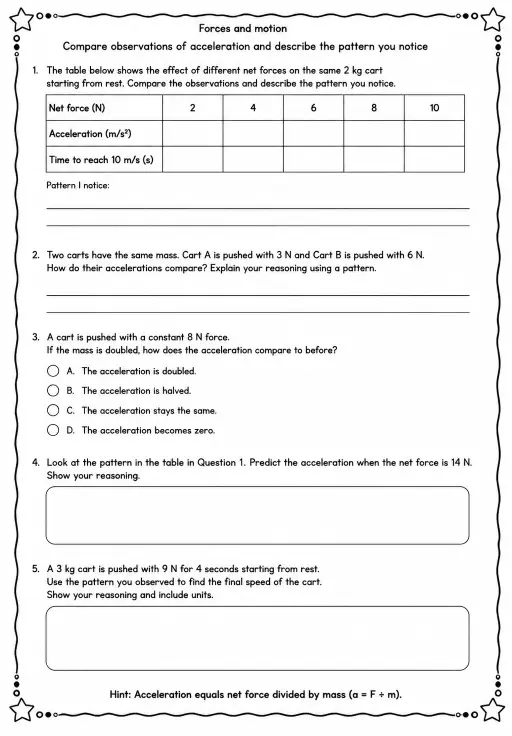 Compare observations of acceleration and describe the pattern you notice