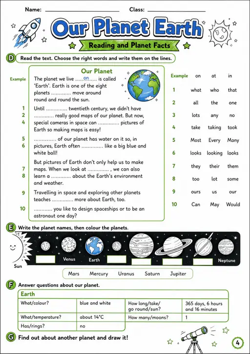 Cambridge Flyers - Our Planet Earth | Free Worksheet