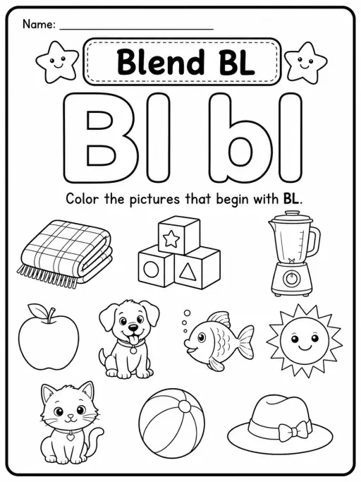 Grade 2 Beginning Sounds and Blends Coloring Worksheet Pack