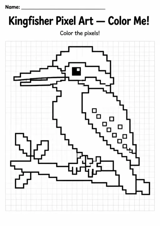 Kingfisher Pixel Art Coloring Page