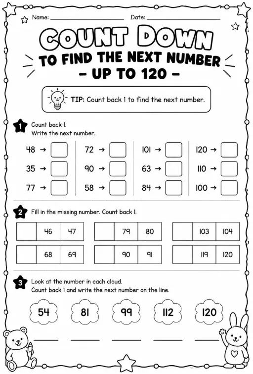 Count down to find the next number - up to 120