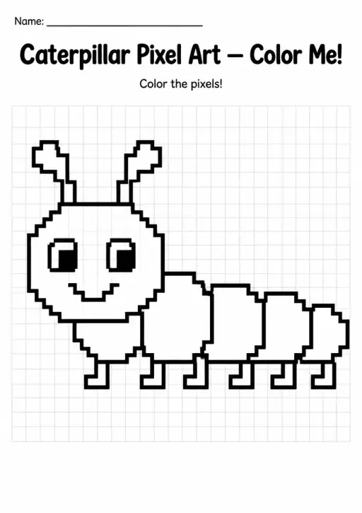 Caterpillar Pixel Art Coloring Page