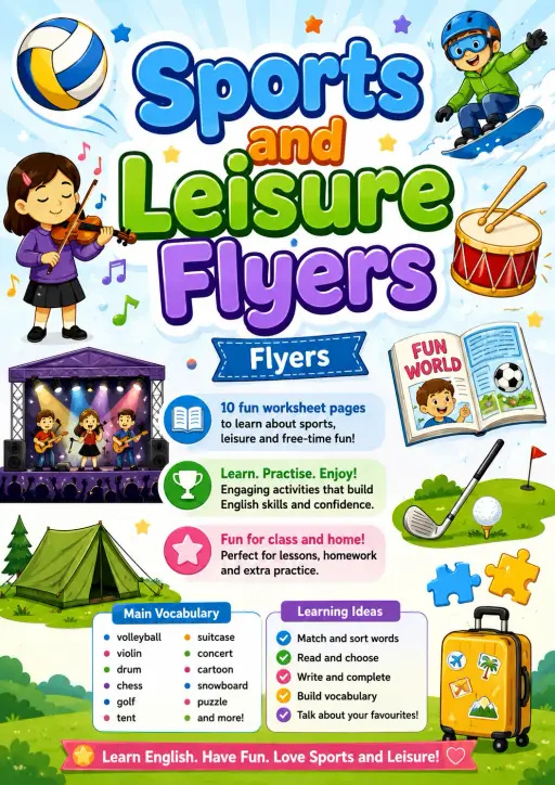 Sports and Leisure Flyers Vocabulary Worksheet Pack