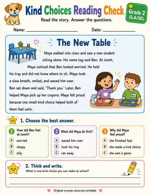 Kind Choices Reading Check: The New Table