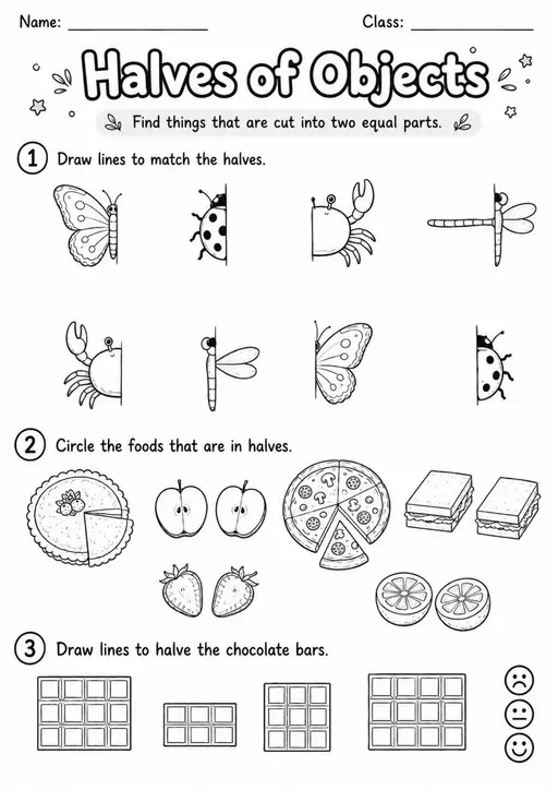 Grade 1 Fractions and Equal Groups Worksheets - Pack 1