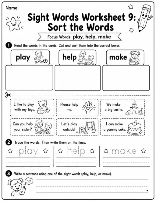 Sight Words Worksheet 9: Sort the Words