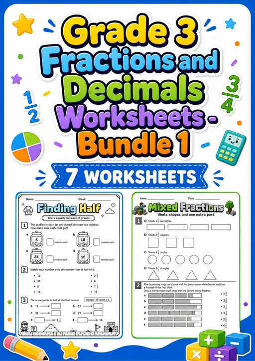 Grade 3 Fractions and Decimals Worksheets - Pack 1