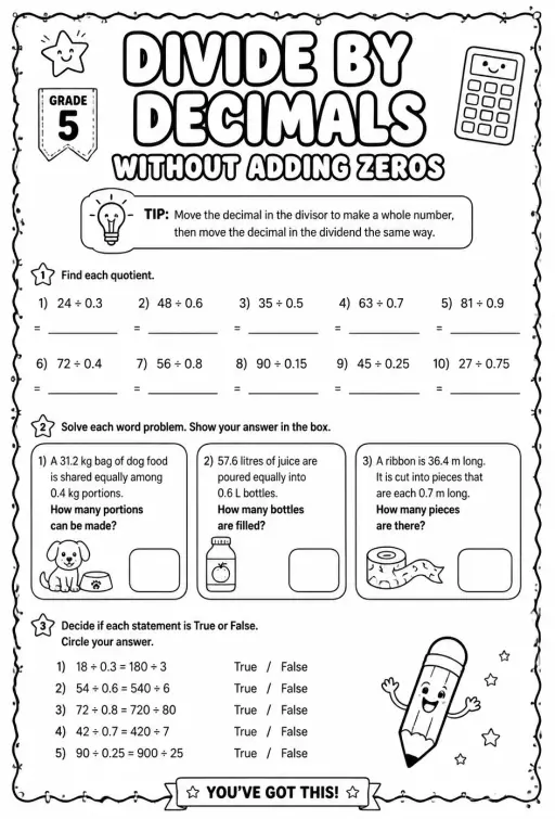 Divide by decimals without adding zeros
