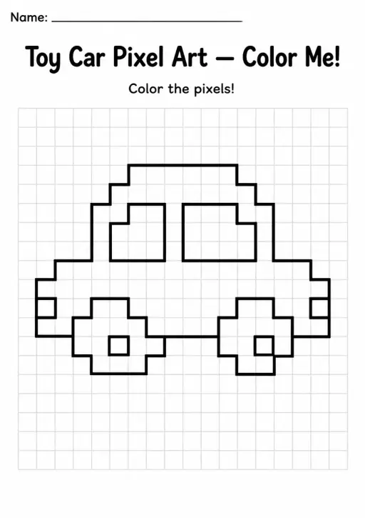 Toy Car Pixel Art Coloring Page