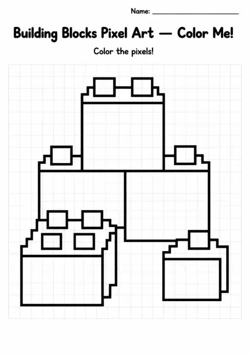 Building Blocks Pixel Art Coloring Page