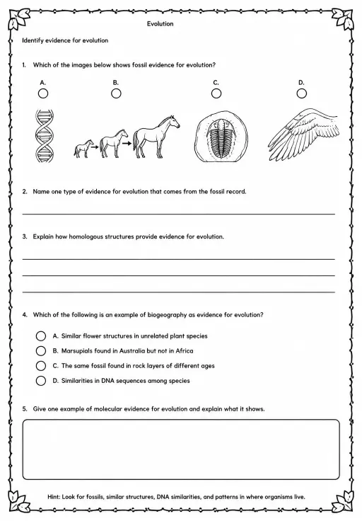 Identify evidence for evolution