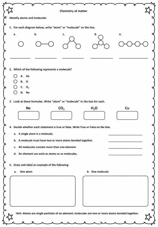 Identify atoms and molecules