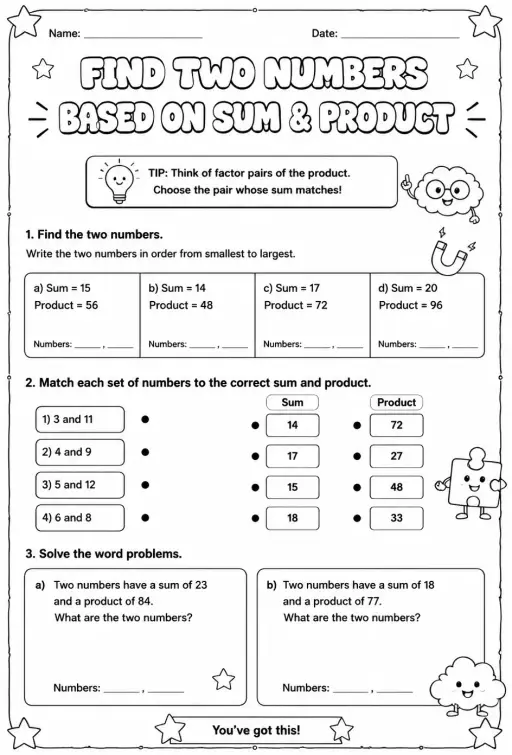 Find two numbers based on sum and product