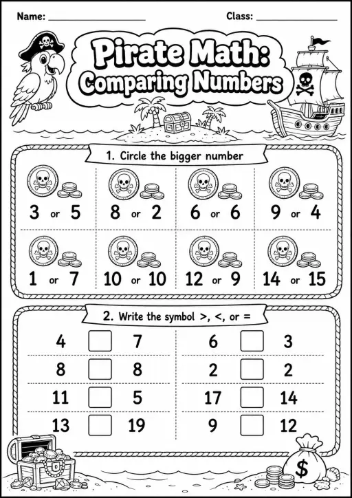Pirate Math: Word Problems Worksheet