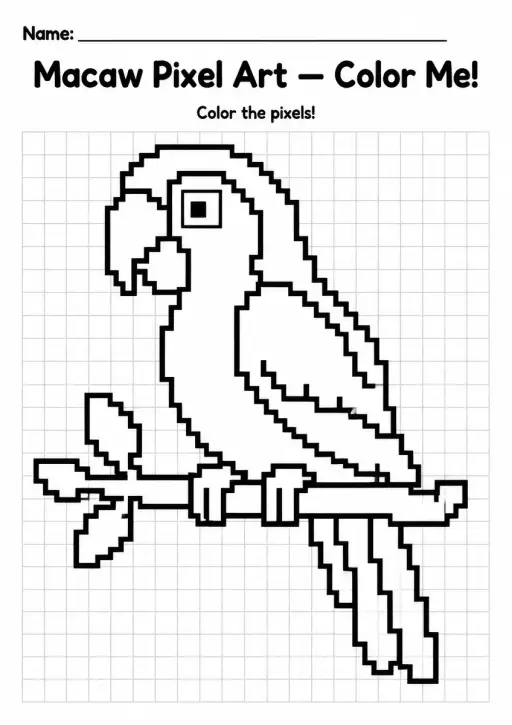 Macaw Pixel Art Coloring Page