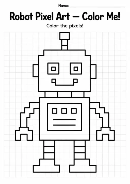 Robot Pixel Art Coloring Page