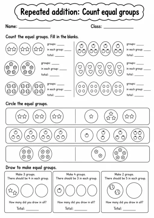 Grade 2 Repeated Addition Math Worksheet Pack