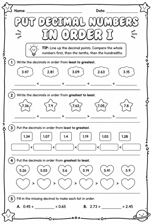 Put decimal numbers in order I