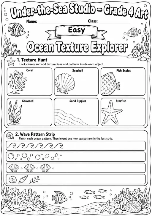 Under the Sea Texture Explorer Worksheet Pack