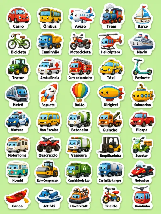Transportes - Folha de adesivos imprimíveis