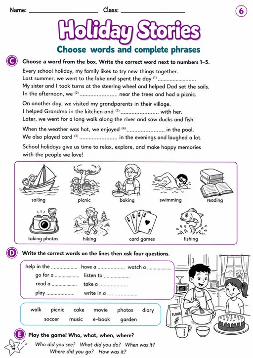 Cambridge MOVERS - Holiday Stories | Free Worksheet