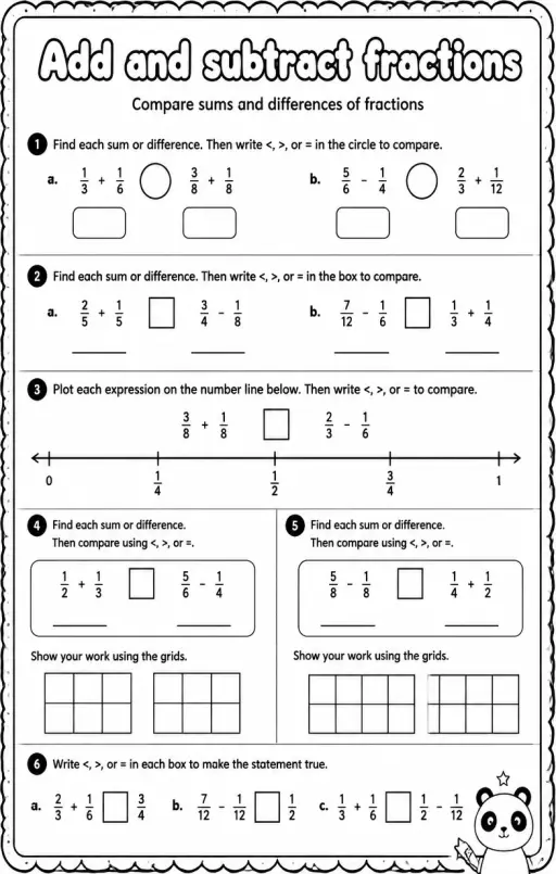 Compare sums and differences of fractions