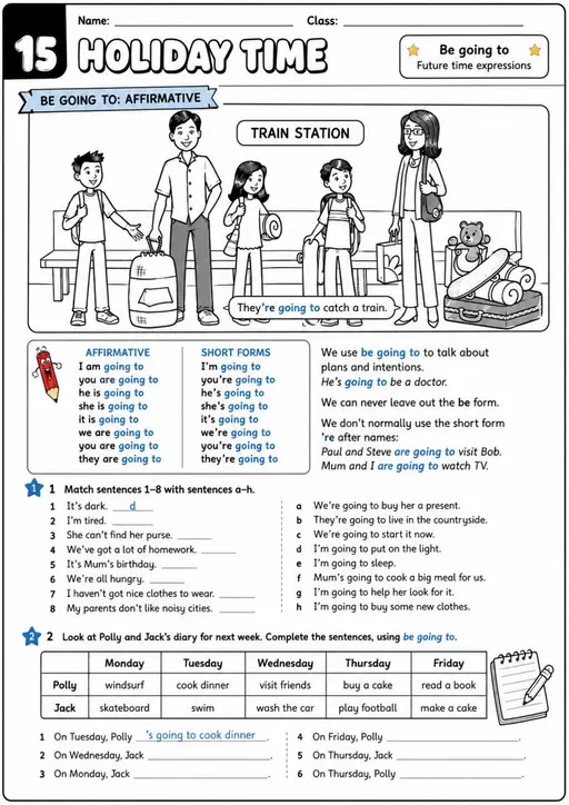 Be Going To Future: 15 Holiday Time | Grades 3-4 Grammar Worksheet