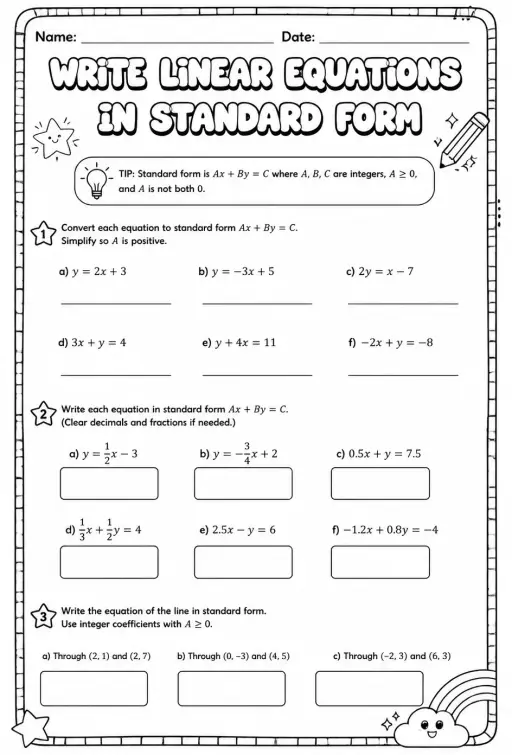 Write linear equations in standard form