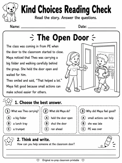 Kind Choices Reading Check: The Open Door