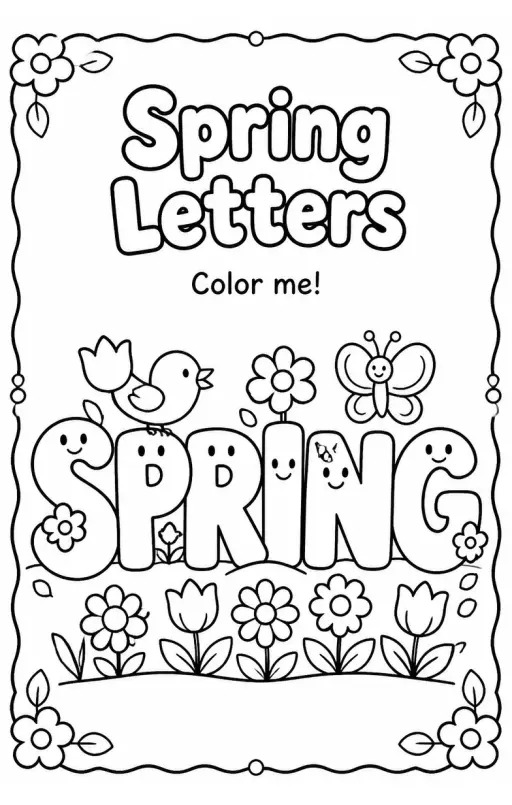 Spring Letters Coloring Page