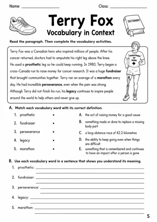Terry Fox Worksheet Pack