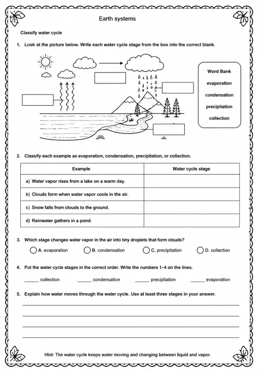 Classify water cycle