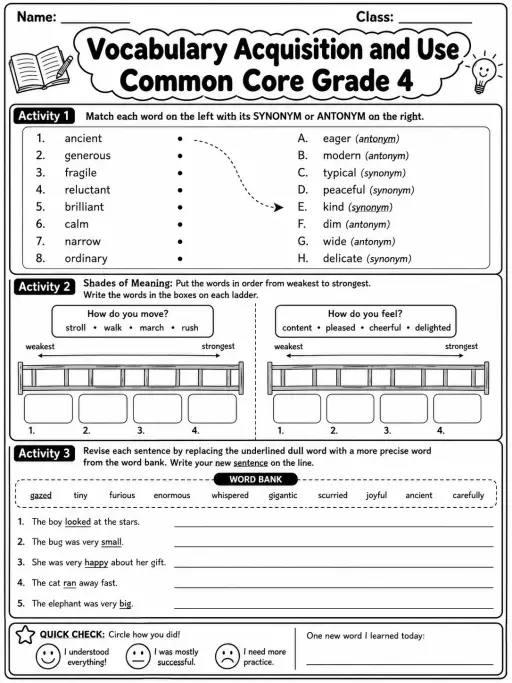 Vocabulary Acquisition and Use Common Core Grade 4