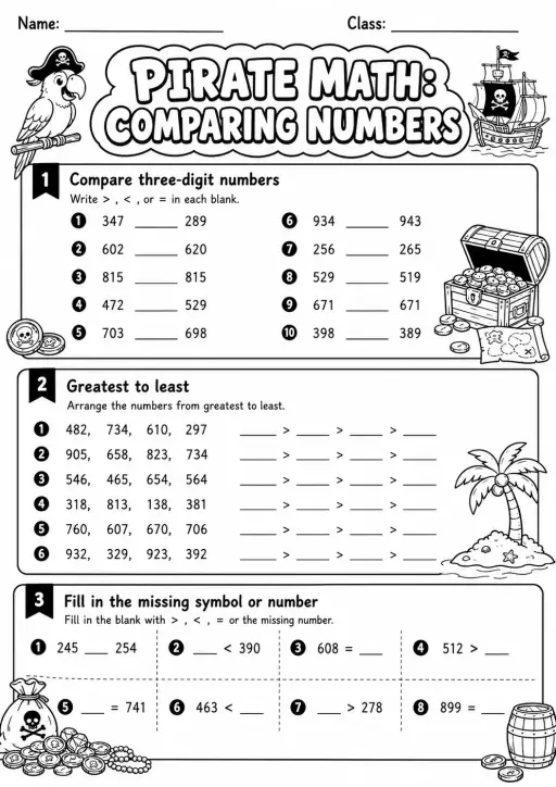 Pirate Math: Word Problems Worksheet