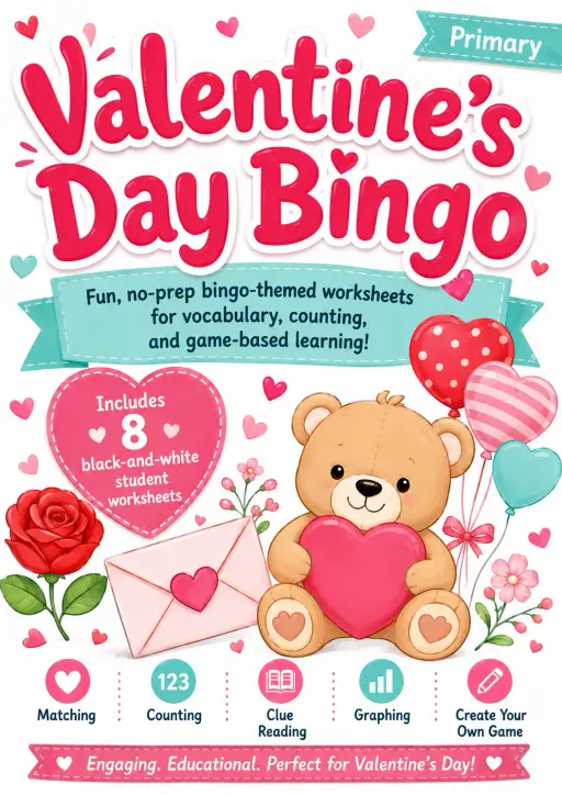 Valentine's Day Bingo Worksheet Pack