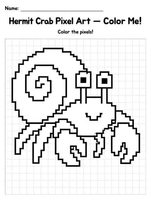 Hermit Crab Pixel Art Coloring Page