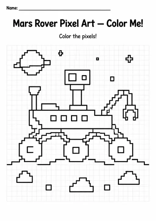 Mars Rover Pixel Art Coloring Page
