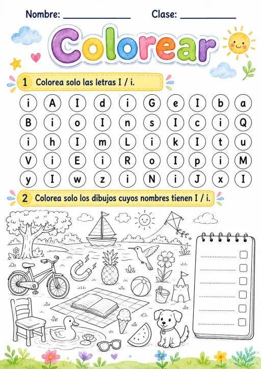 Spanish Letter I Phonics Worksheets Pack