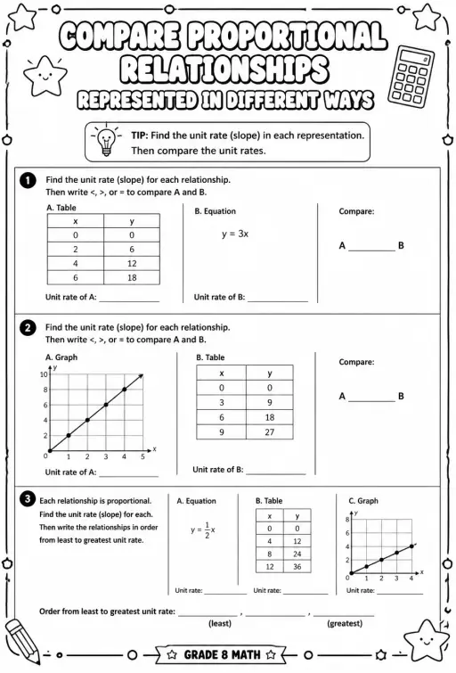 Compare proportional relationships represented in different ways