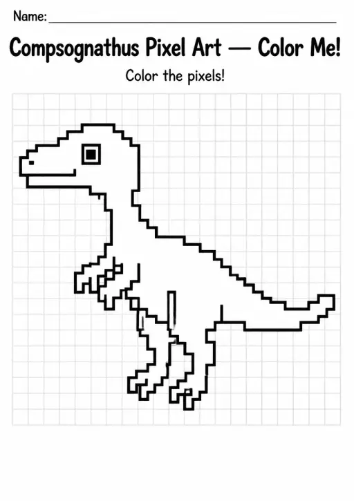 Compsognathus Pixel Art Coloring Page