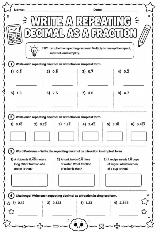 Write a repeating decimal as a fraction