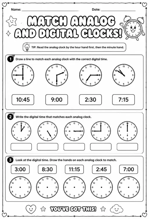 Match analog and digital clocks