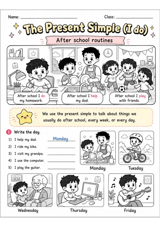 The Present Simple (I Do) | Grades 2-3 Grammar Worksheet