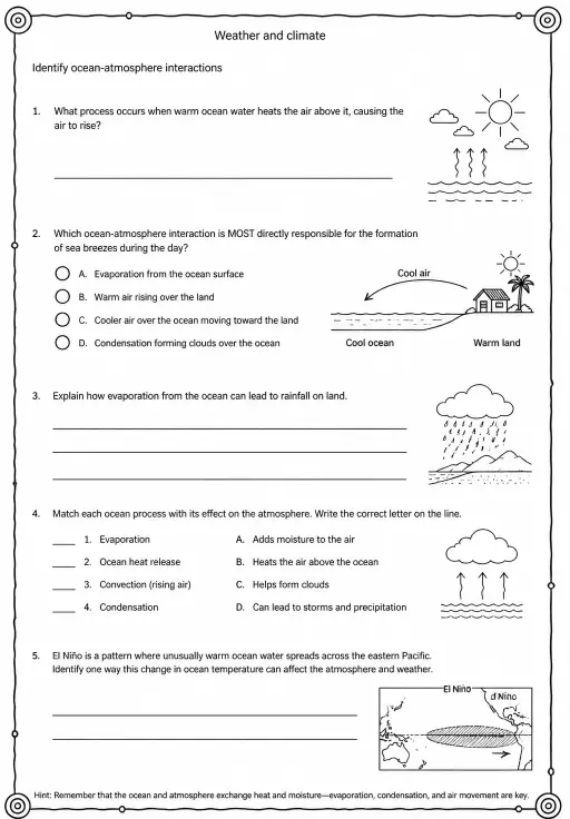 Identify ocean-atmosphere interactions