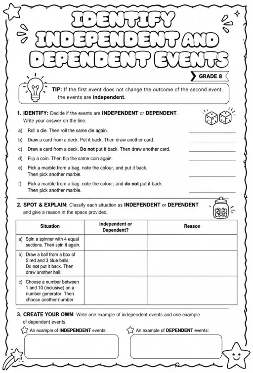 Identify independent and dependent events